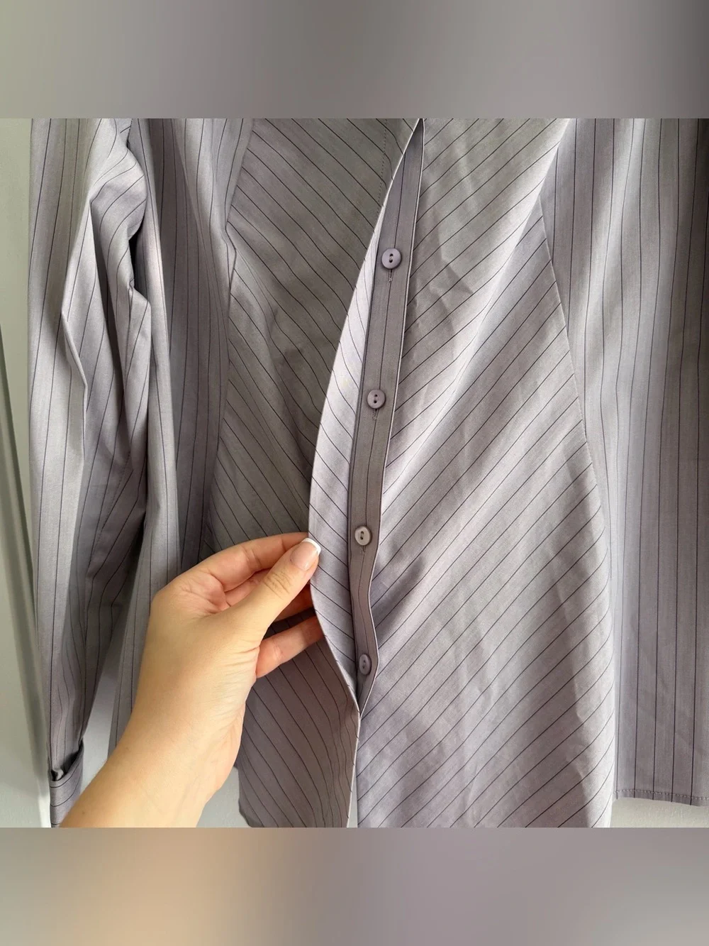 Lafayette 148 Purple Pinstripe Button Down Collared Shirt - Picture 4 of 6